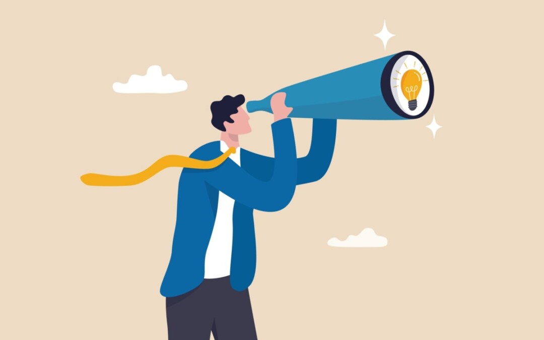 Illustration symbolique d’un homme regardant à travers une longue-vue où apparaît une ampoule, représentant une idée ou une solution. L’image évoque la recherche de nouvelles perspectives et d’approches innovantes pour anticiper ou résoudre un conflit en entreprise. Elle accompagne un article qui explore les méthodes méthodologiques et organisationnelles d’avant-garde pour transformer les tensions en opportunités de croissance collective.