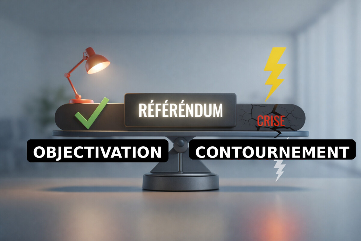 Référendum en entreprise en Belgique : levier stratégique ou catalyseur de crise ? Balance illustrant le choix entre objectivation et contournement autour d’un référendum en entreprise en Belgique, avec d’un côté validation structurée et de l’autre risque de crise sociale.
